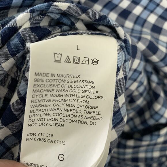 Nautica Mens Large Long Sleeve Blue Check Shirt Classic Fit Stretch Button Down - Picture 4 of 7